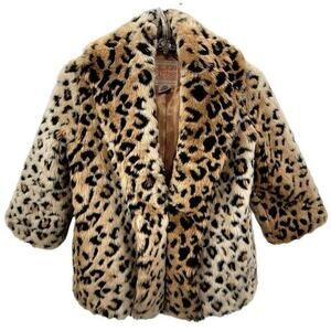 HP Billabong Vintage Faux Fur Animal Print Cheetah 3/4 Sleever Short Jacket‎